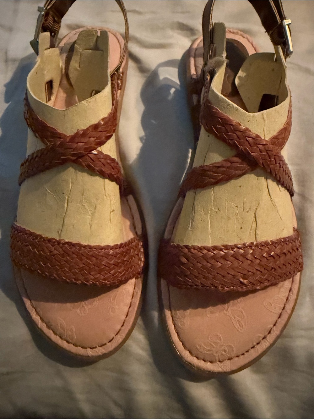 Born Braided Leather Sandals in Brown and Pink